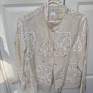 Coldwater Creek Cream Patterned Button Down Shirt